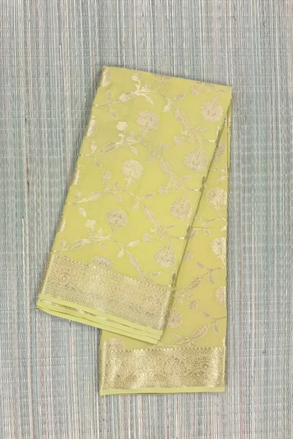 Butter Yellow Semi Chiffon Saree