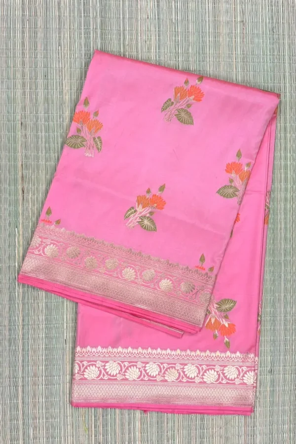 Peach Pink Pure Mashru Silk Saree with Floral Motifs