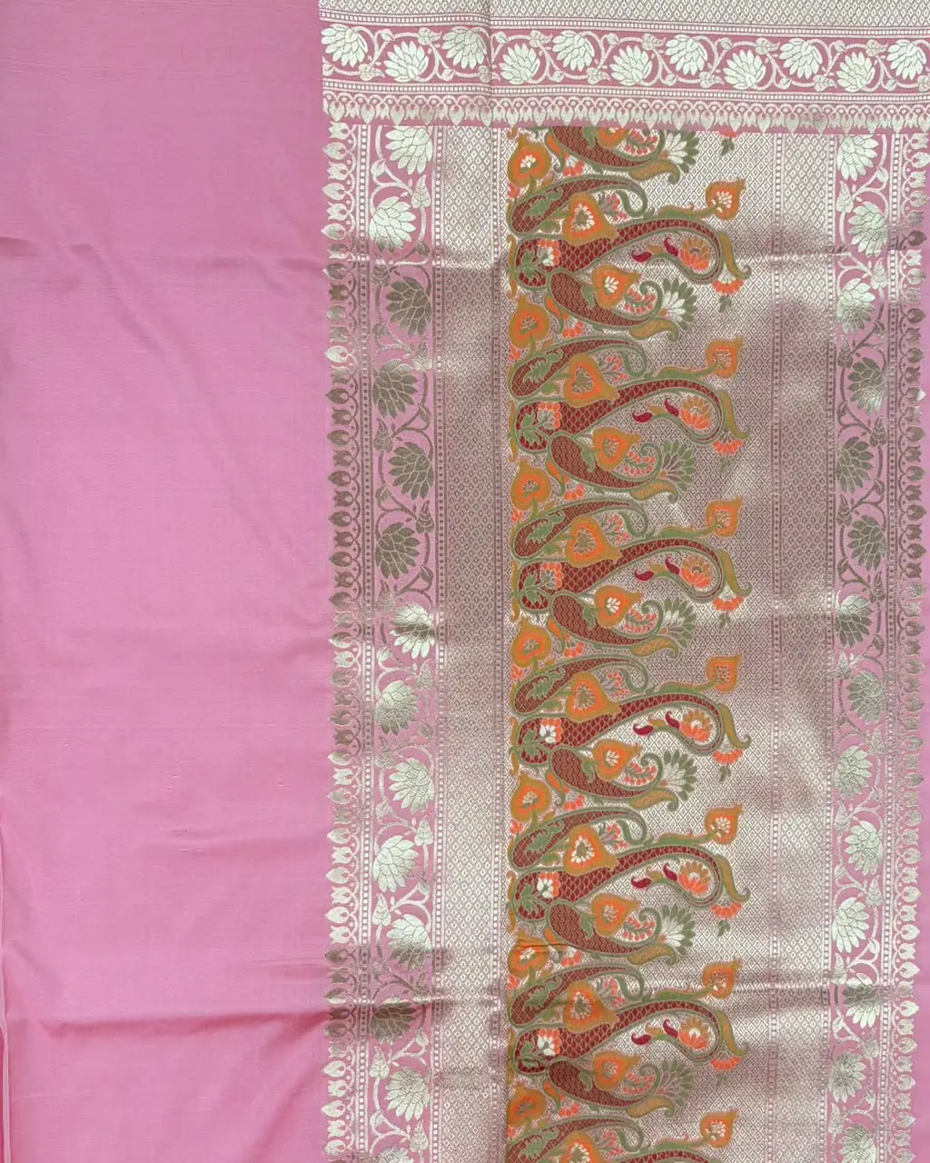 Peach Pink Pure Mashru Silk Saree with Floral Motifs - Image 2