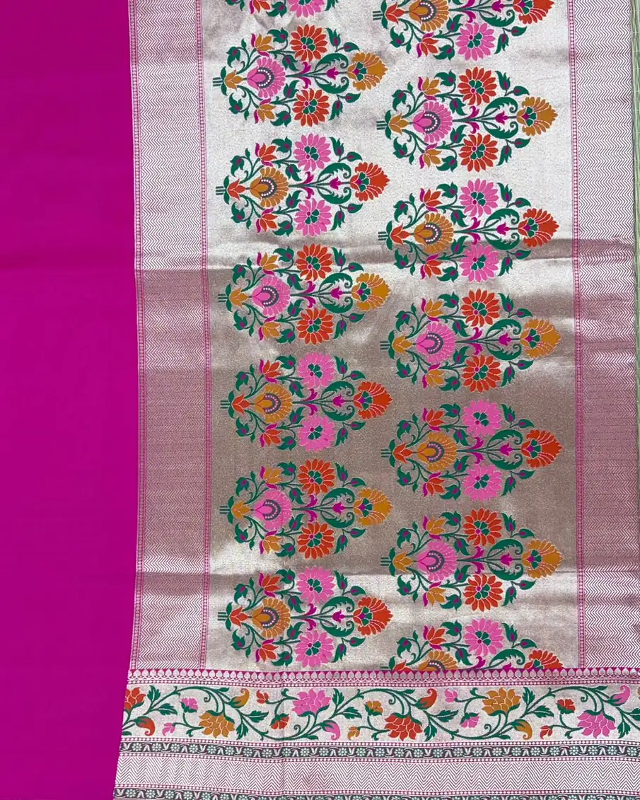 Rani Pink Pure Mashru Silk Saree with Floral Meenakari Border - Image 3