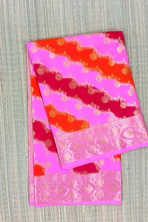 Tricolour Rangkaat Pattern Pure Mashru Silk Saree