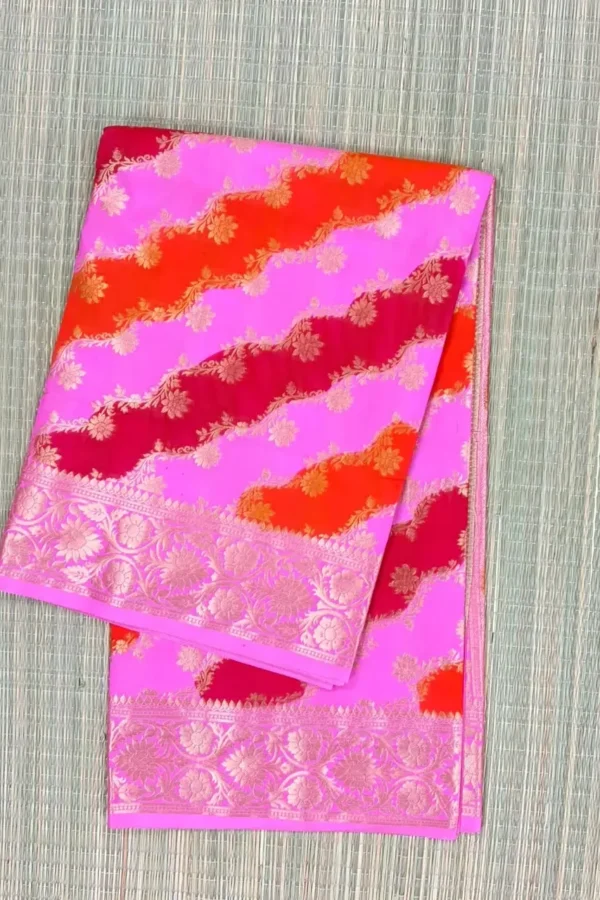 Tricolour Rangkaat Pattern Pure Mashru Silk Saree