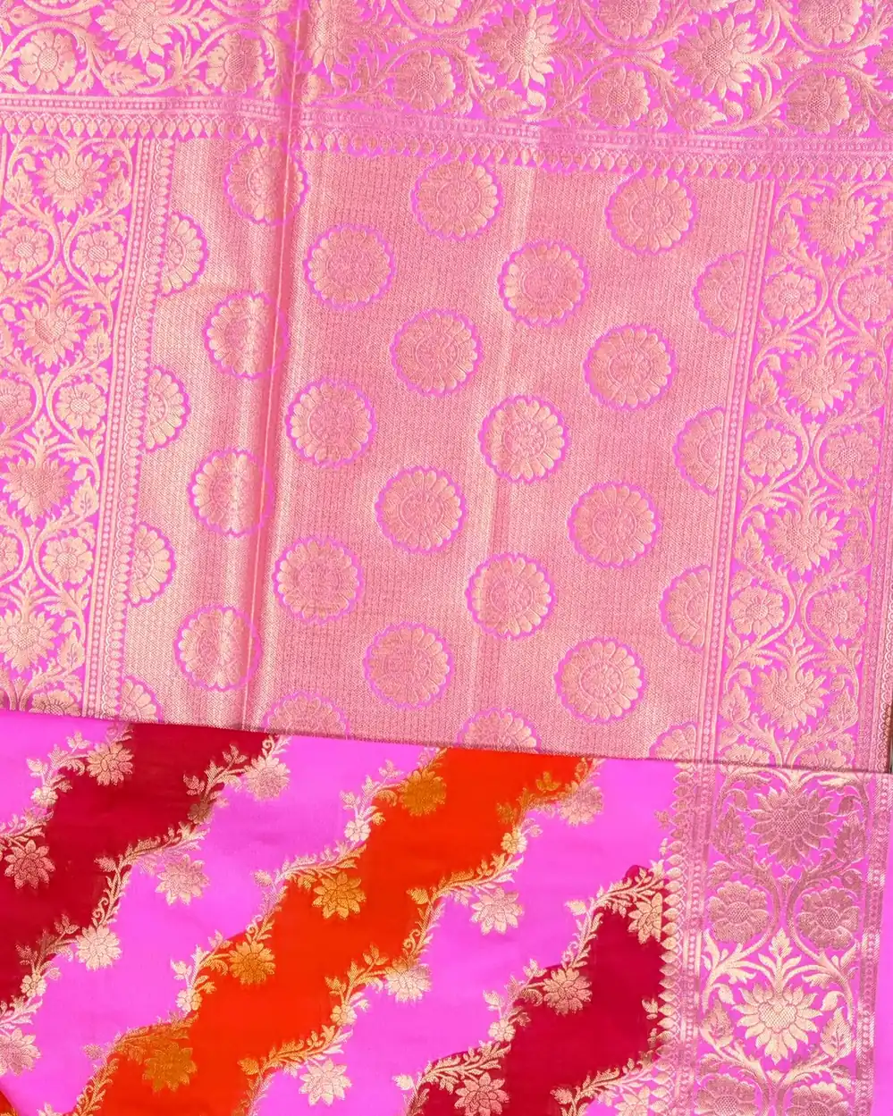 Tricolour Rangkaat Pattern Pure Mashru Silk Saree - Image 3
