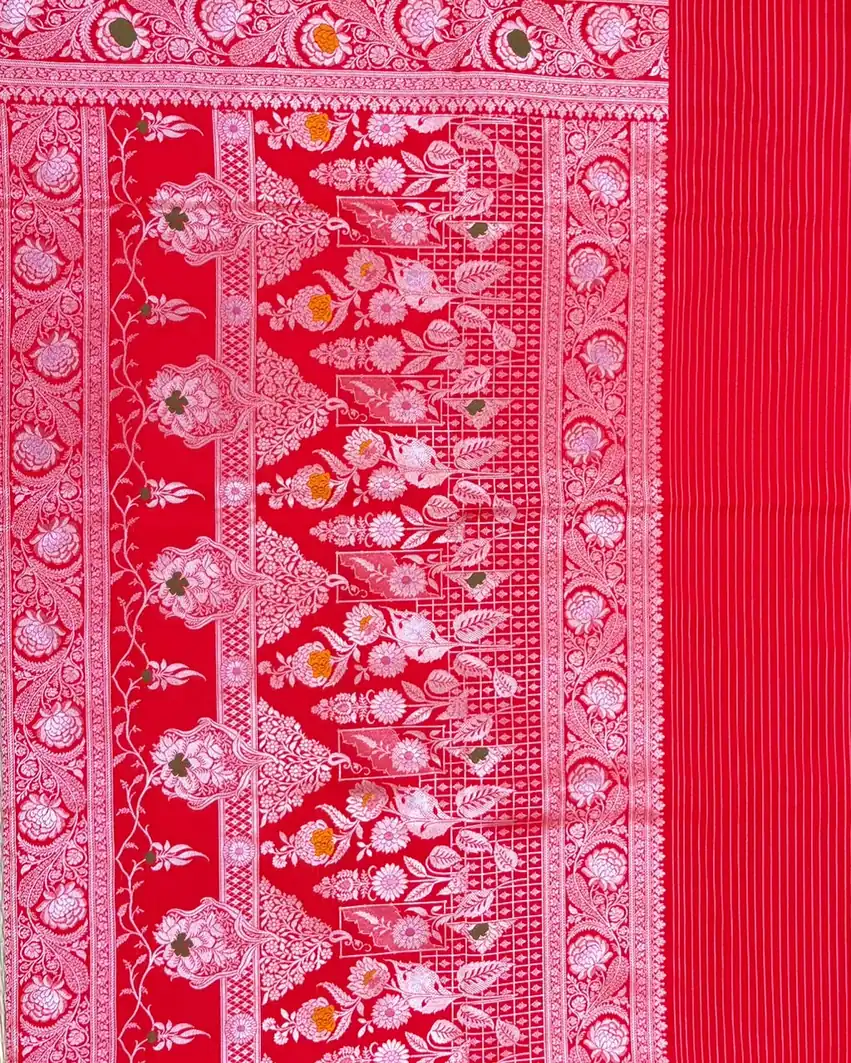 Red Meenakari Pure Mashru Silk Saree with Floral Motifs - Image 2