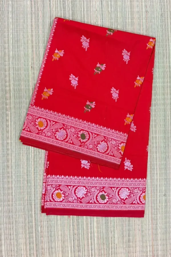 Red Meenakari Pure Mashru Silk Saree with Floral Motifs