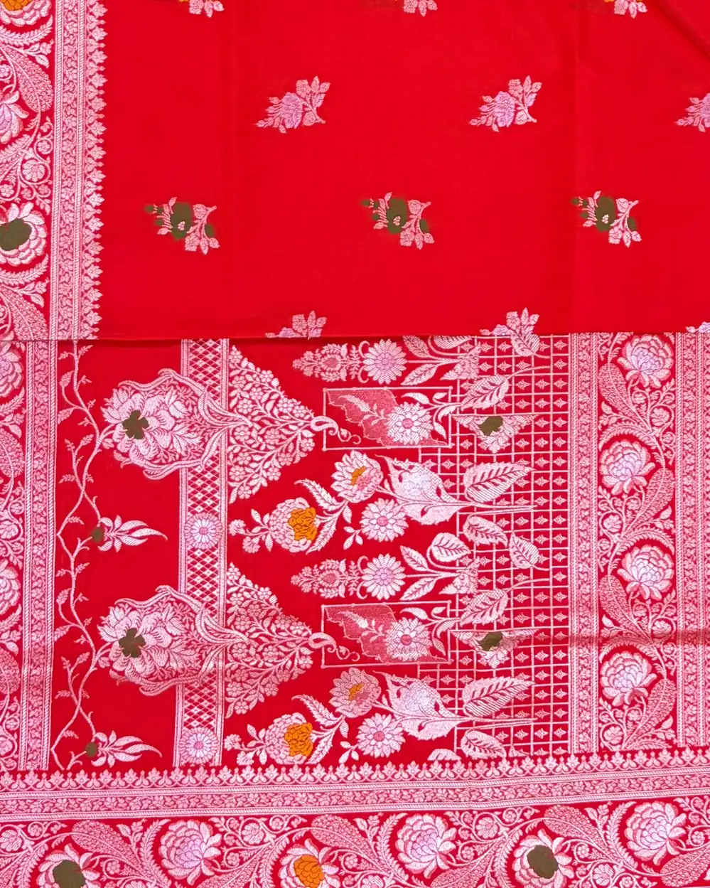 Red Meenakari Pure Mashru Silk Saree with Floral Motifs - Image 3