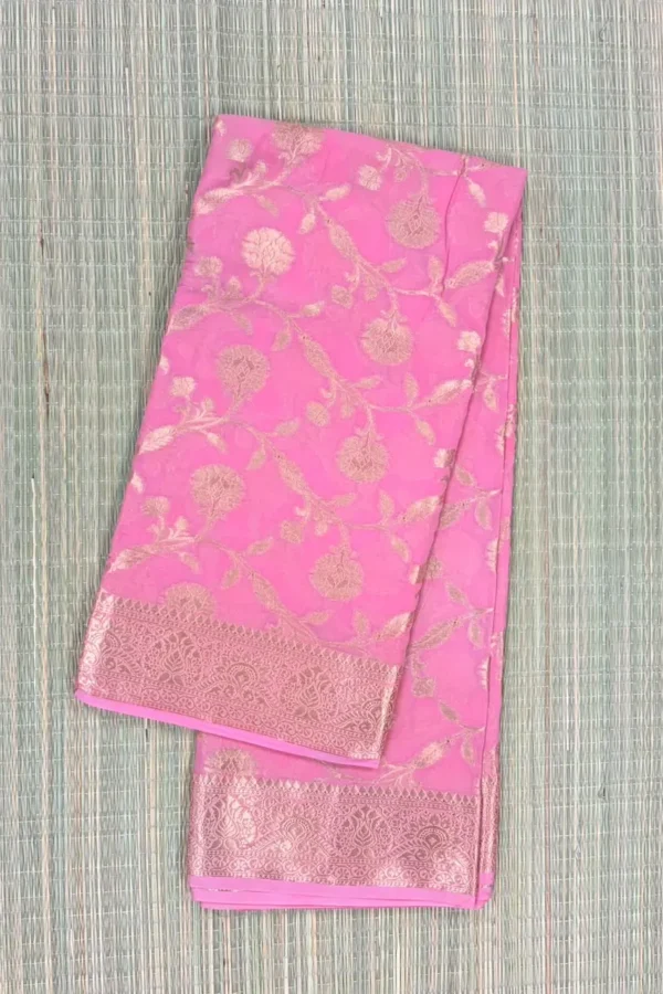 Baby Pink Floral Jaal Pattern Semi Chiffon Saree