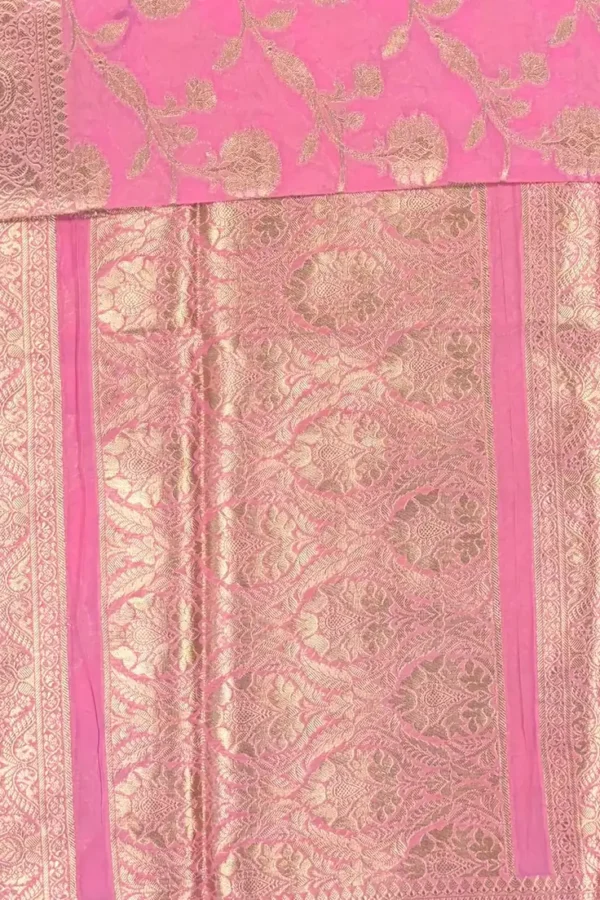 Baby Pink Floral Jaal Pattern Semi Chiffon Saree 1