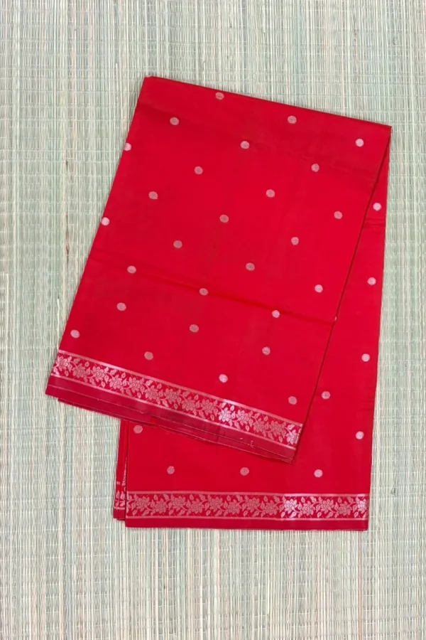 Red Semi Mashru Silk Saree with Silver Butta