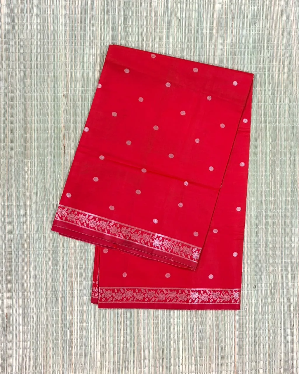 Red Semi Mashru Silk Saree with Silver Butta