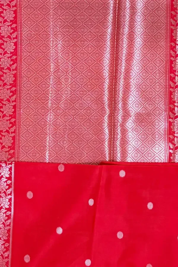 Red Semi Mashru Silk Saree with Silver Butta 1