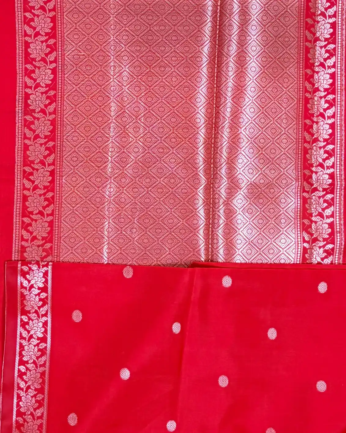 Red Semi Mashru Silk Saree with Silver Butta 1