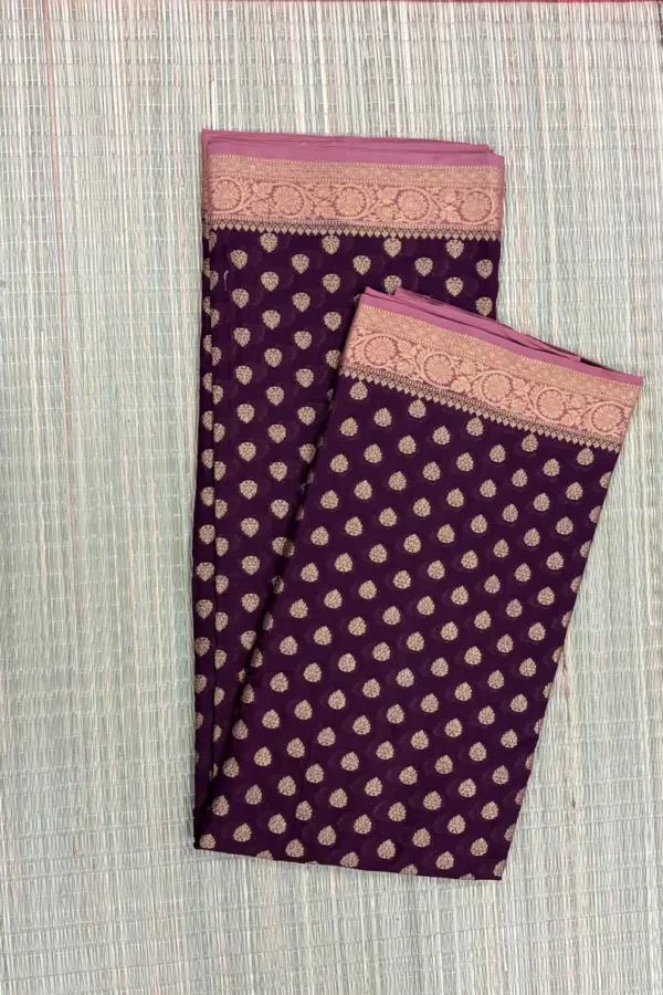 Dark Purple Semi Chiffon Saree with Dusky Rose Border