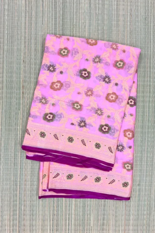 Baby Pink Pure Georgette Saree with Magenta Border