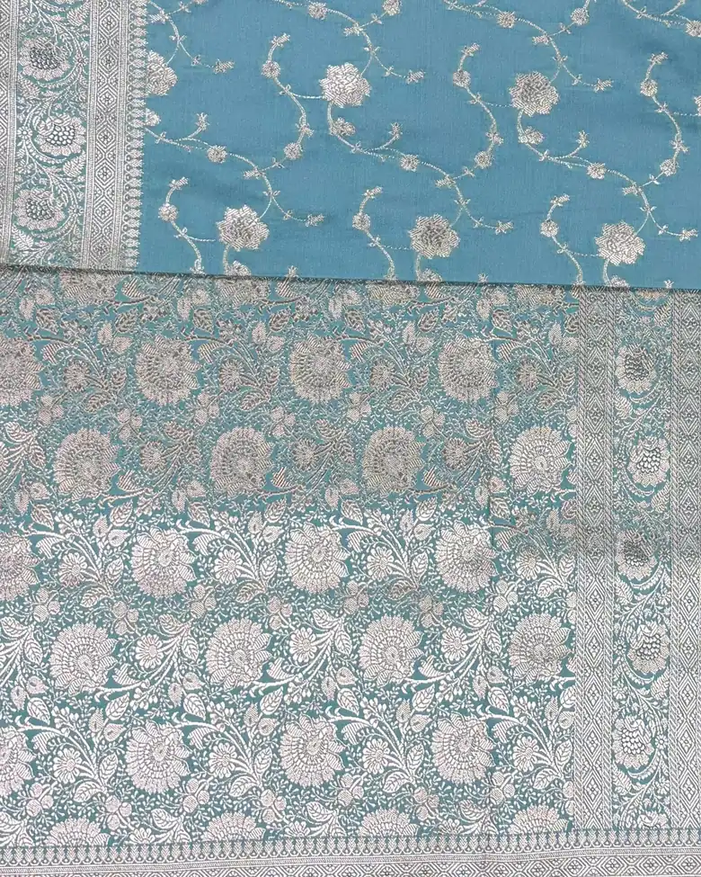 Blue Pure Mashru Silk Saree - Image 2