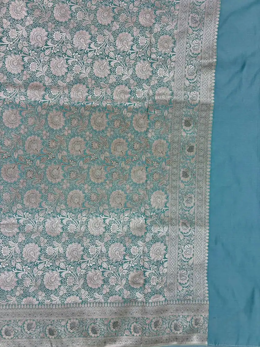 Blue Pure Mashru Silk Saree - Image 3