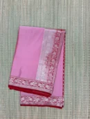 Pastel Pink Pure Mashru Saree with Red Border