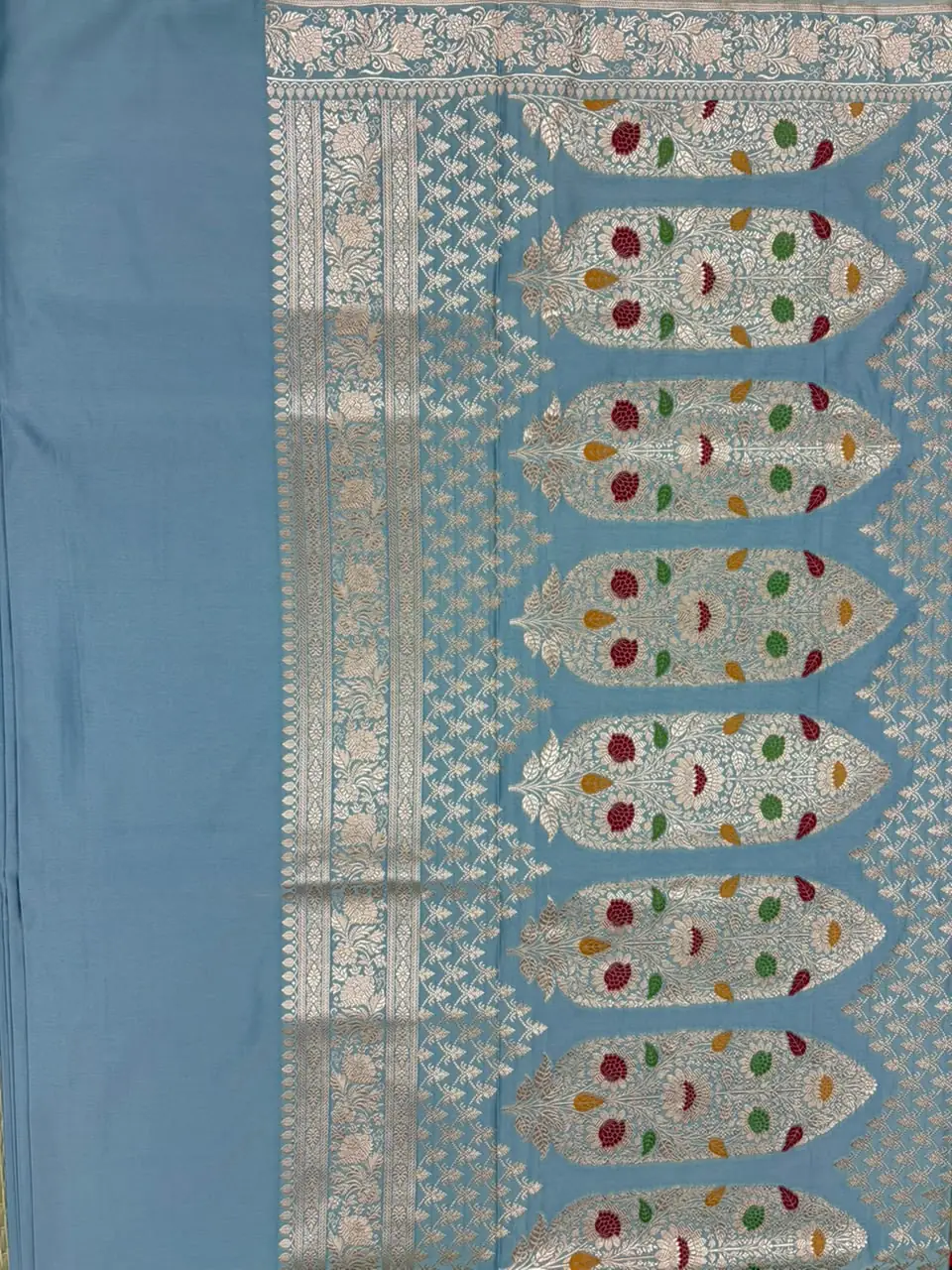 Dusky Blue Pure Mashru Silk Saree - Image 3