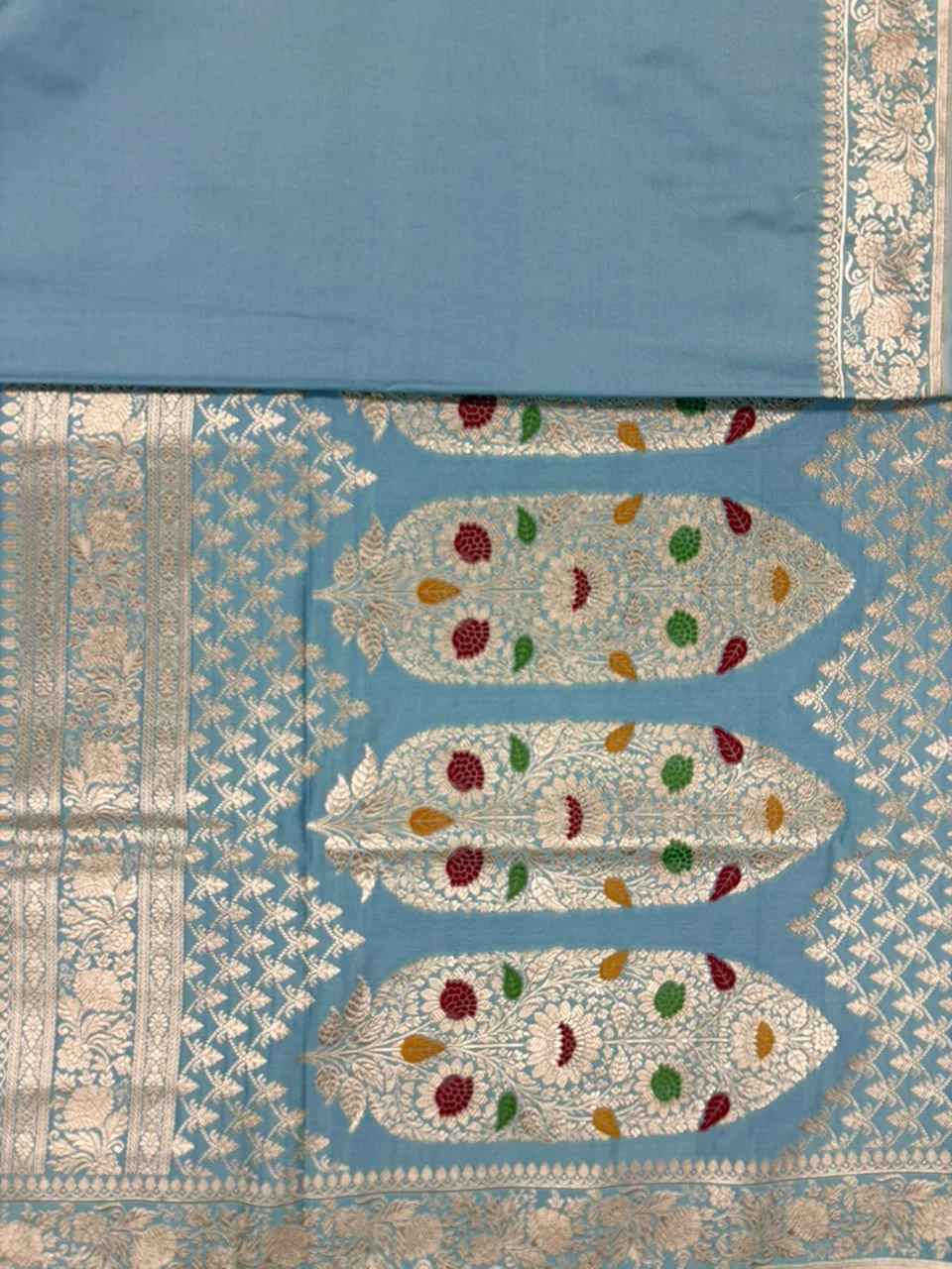 Dusky Blue Pure Mashru Silk Saree - Image 2