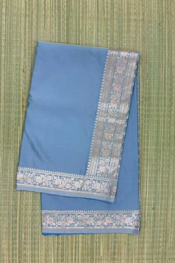 Dusky Blue Pure Mashru Silk Saree