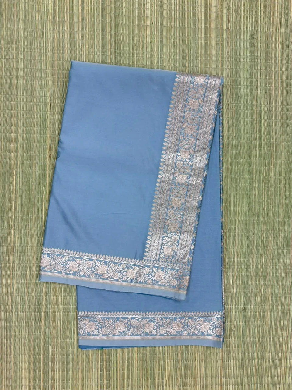 Dusky Blue Pure Mashru Silk Saree