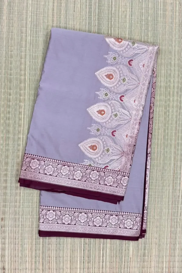 Elephant Grey Pure Mashru Saree with Brown Border