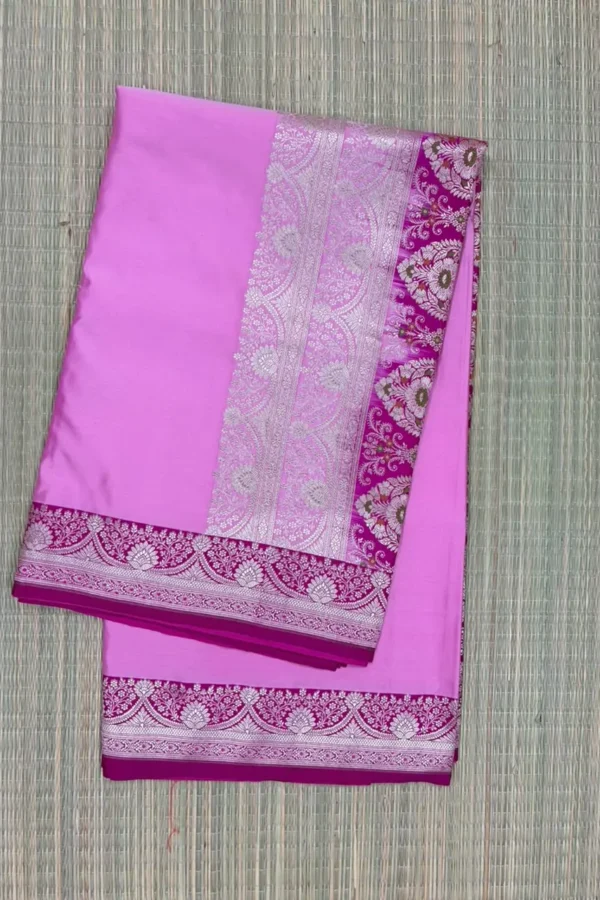 Rosemilk Pink Pure Mashru Saree with Magenta Pink Border