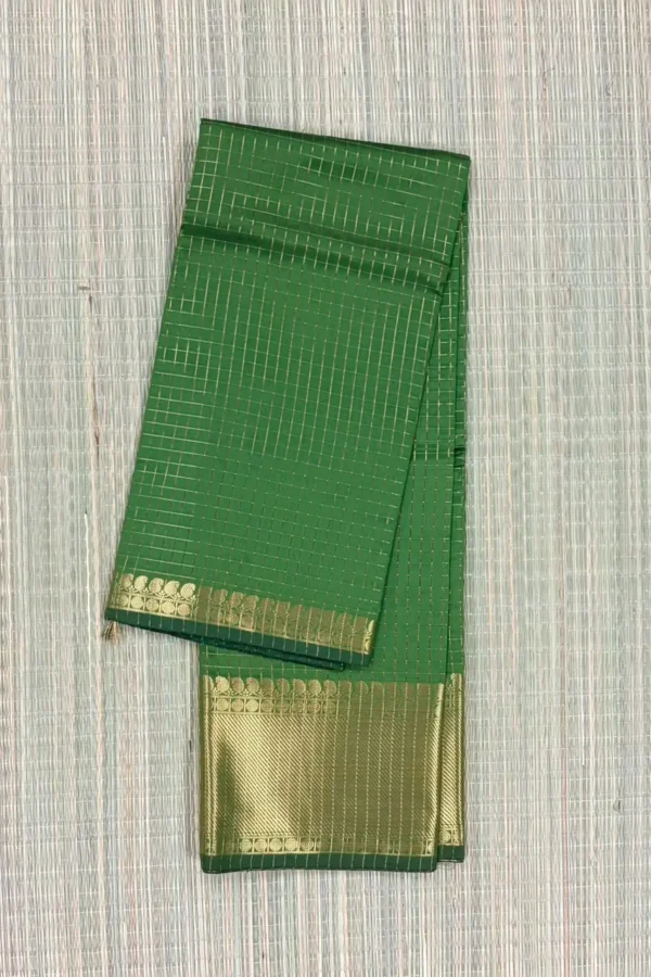 Parrot Green Checked Semi Katan Saree