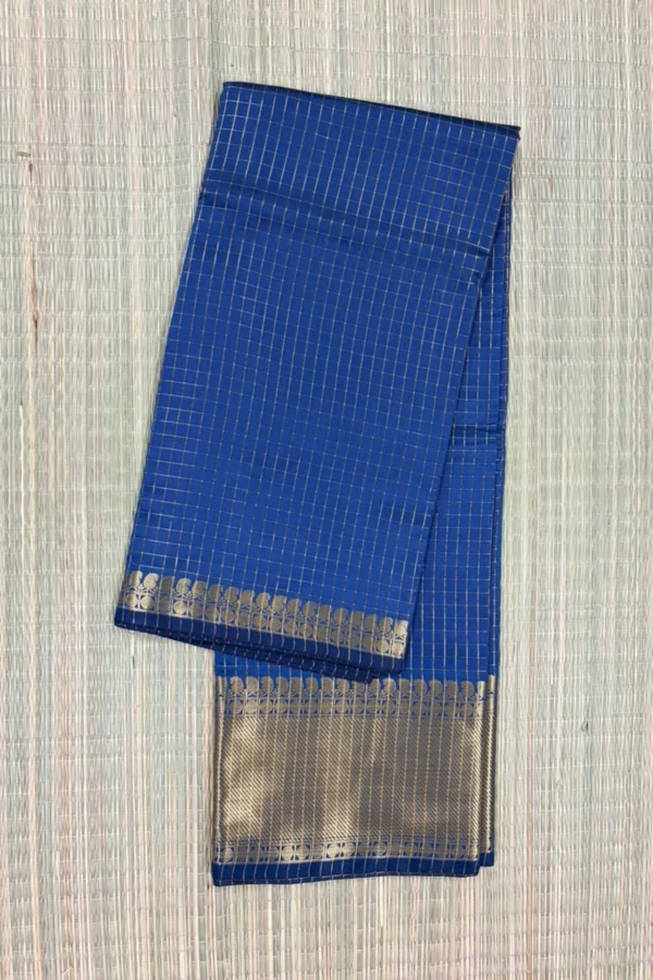 Ink Blue Checked Semi Katan Saree