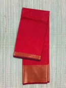 Red Checked Semi Katan Saree