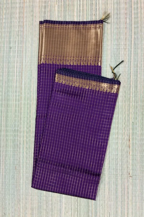 Dark Purple Checked Semi Katan Saree