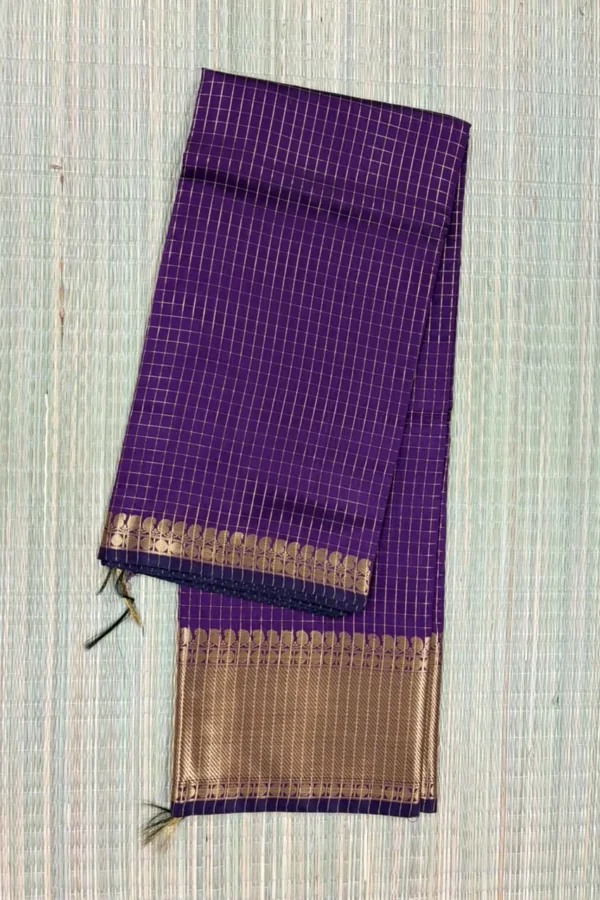 Dark Purple Checked Semi Katan Saree