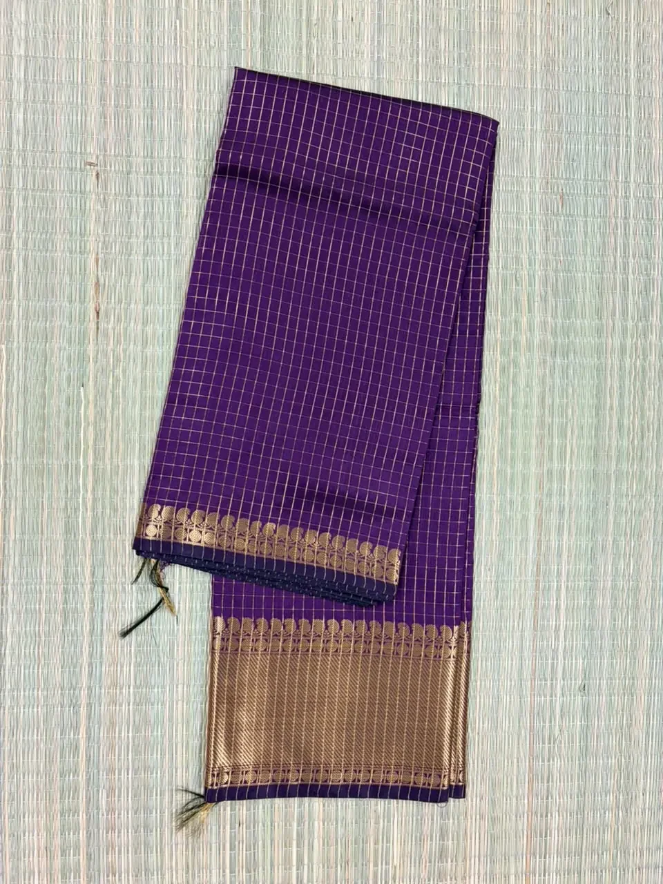 Dark Purple Checked Semi Katan Saree
