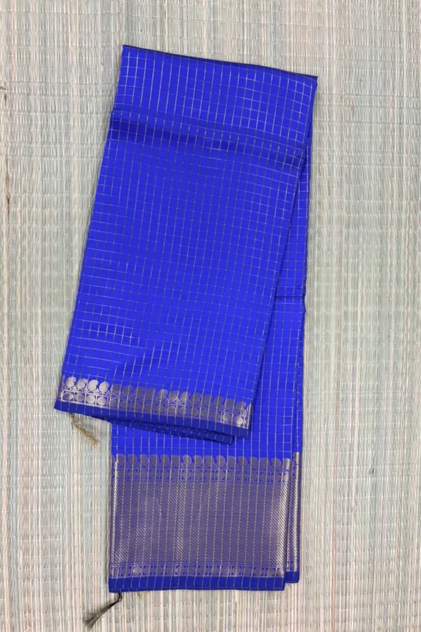 Royal Blue Checked Semi Katan Saree
