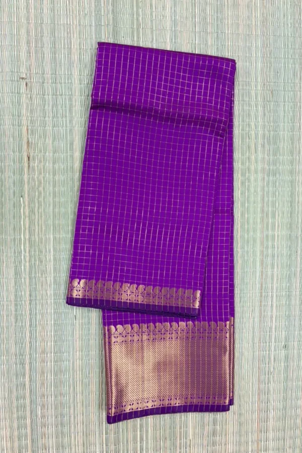 Light Purple Checked Semi Katan Saree