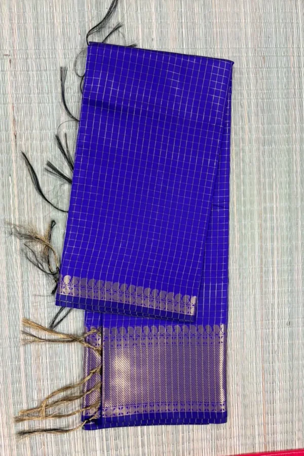 Royal Blue Checked Semi Katan Saree