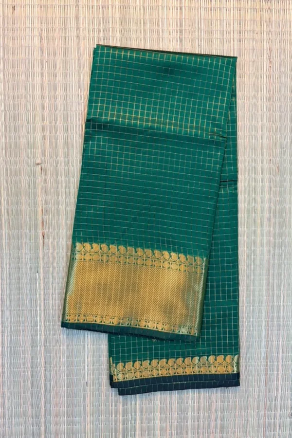 Green Checked Semi Katan Saree