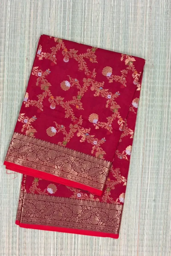 Maroon Semi Silk Saree with Red Piping Border