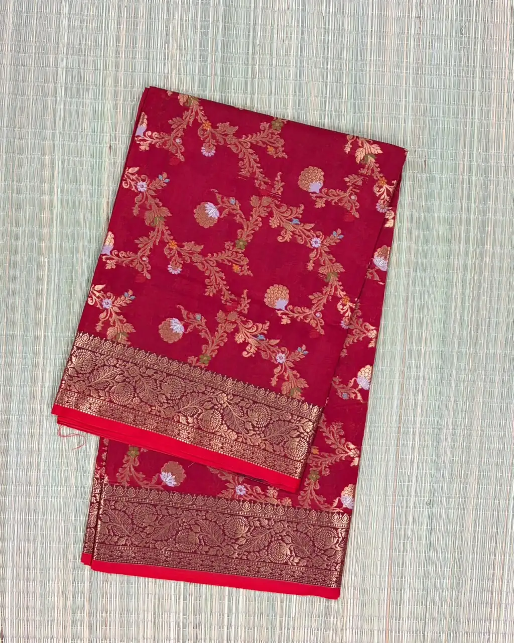 Maroon Semi Silk Saree with Red Piping Border